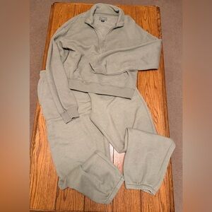 American Eagle Outfitters Olive Zip-Up Sweater and Joggers